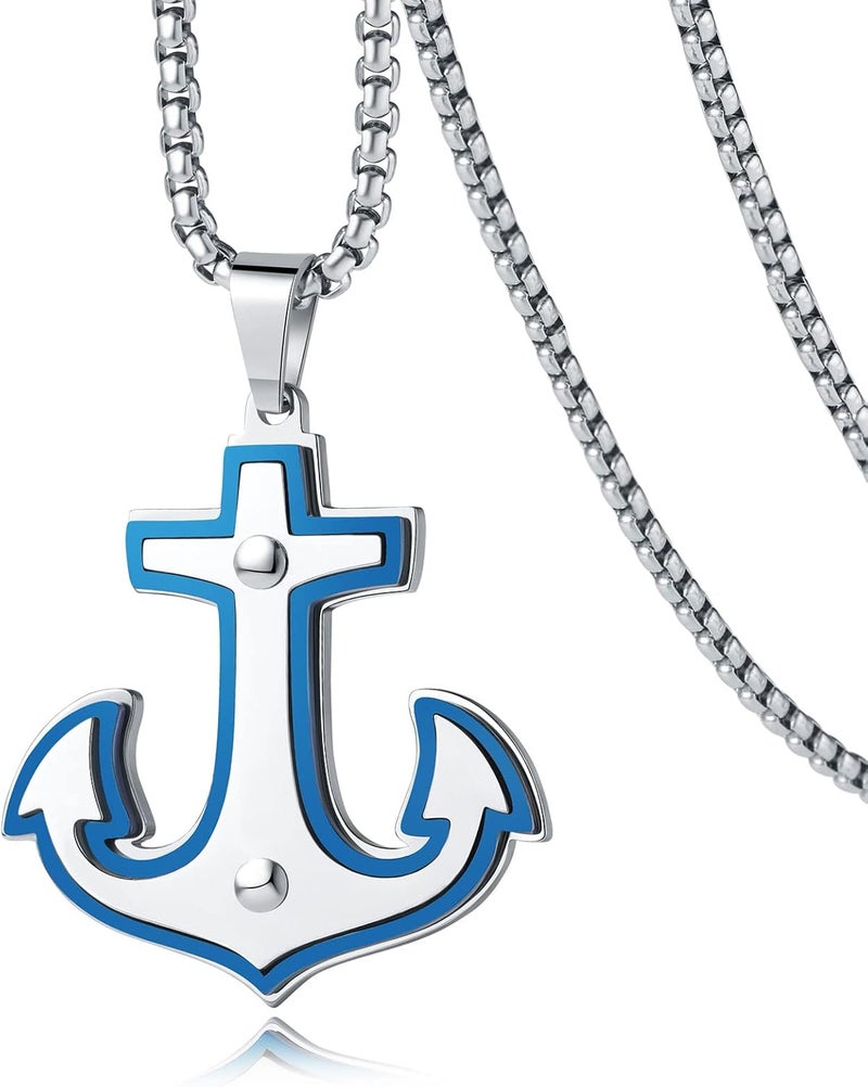 YA MI Mens Necklace, Anchor Pendant for Men Boys, 18K Gold Plated 316L Stainless Steel Jewelry Gifts for Father's Day - Image 1